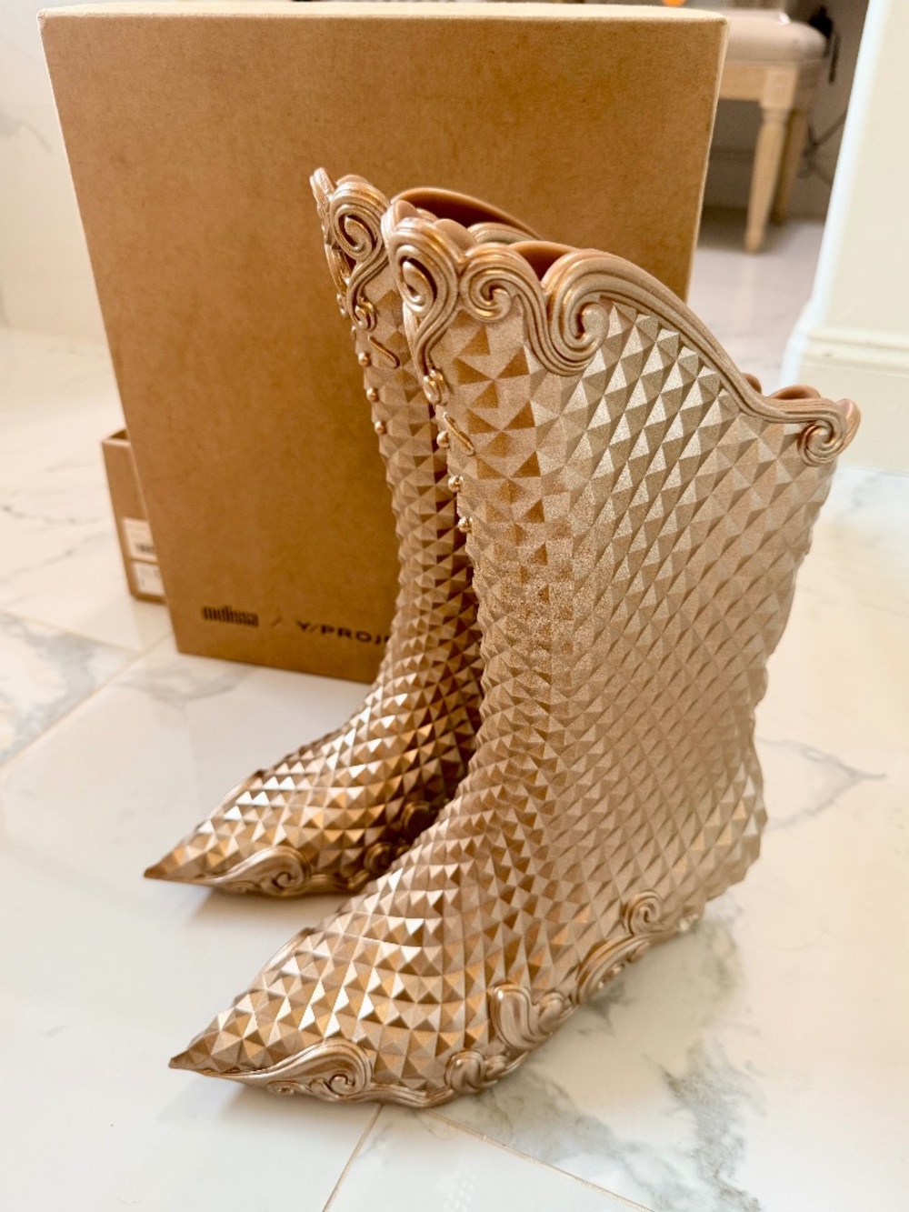 Melissa x Y/Project Gold Court Boots Metallic Jelly Heel Boot Size 8